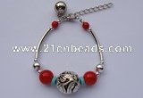 CGB25 5pcs Red & blue turquoise beads alloy adjustable bracelets
