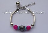 CGB27 5pcs Blue & pink turquoise,hematite beads alloy adjustable bracelets