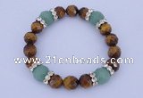CGB324 7.5 inches faceted round green aventurine & tiger eye  bracelet