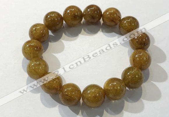 CGB4086 7.5 inches 13mm round golden rutilated quartz beaded bracelets