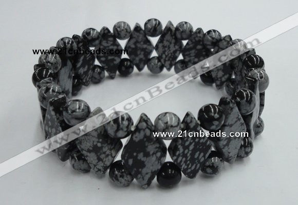 CGB425 7 inches 6mm round & 10*17mm diamond snowflake obsidian bracelet
