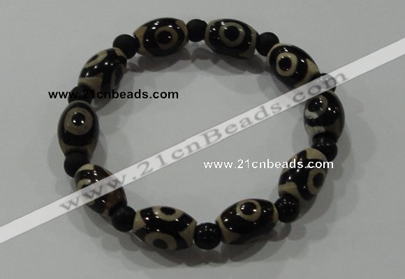 CGB54 2PCS Tibetan agate dZi beads & black agate stretchy bracelet