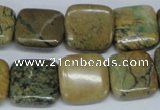 CGJ03 15.5 inches 16*16mm square green line jasper beads wholesale