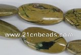 CGJ06 15.5 inches 15*30mm oval green line jasper gemstone beads wholesale