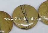 CGJ12 15.5 inches 30mm flat round green line jasper beads wholesale