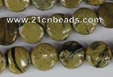 CGJ15 15.5 inches 12mm flat round green line jasper beads wholesale
