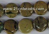 CGJ17 15.5 inches 16mm flat round green line jasper beads wholesale