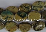 CGJ34 15.5 inches 12*16mm oval green line jasper beads wholesale