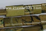 CGJ55 15.5 inches 12*20mm flat tube green line jasper beads wholesale