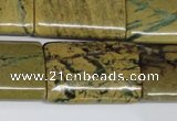 CGJ59 15.5 inches 22*30mm flat tube green line jasper beads wholesale