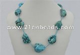 CGN01 20 inches blue turquoise nugget beads & braided rope necklaces