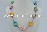 CGN02 20 inches colorful turquoise nugget beads & braided rope necklaces