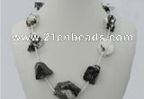 CGN03 20 inches natural zebra jasper nugget beads & braided rope necklaces
