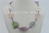 CGN05 20 inches natural multi color quartz nugget & braided rope necklaces