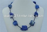 CGN07 20 inches natural lapis lazuli nugget beads & braided rope necklaces