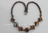 CGN10 18.5 inches round & diamond tiger eye gemstone beads necklaces