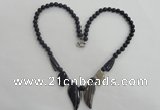 CGN12 18.5 inches round & leaf black agate gemstone beads necklaces