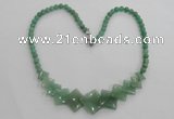 CGN18 18.5 inches round & diamond green aventurine beads necklaces