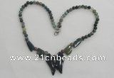 CGN21 18.5 inches round & leaf moss agate gemstone beads necklaces
