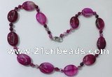 CGN217 22 inches 6mm round & 18*25mm oval agate necklaces