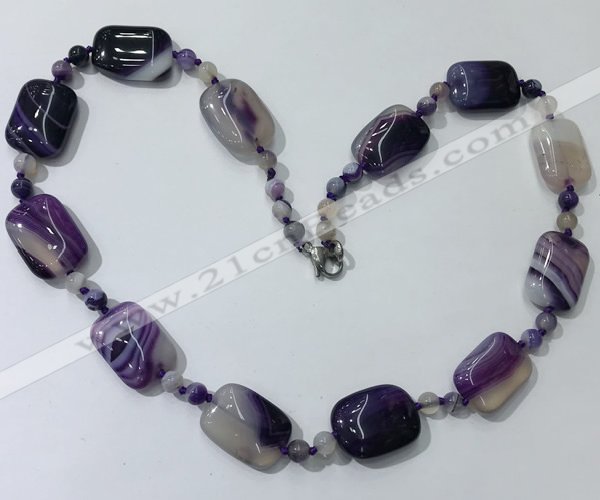 CGN234 22 inches 6mm round & 18*25mm rectangle agate necklaces