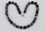 CGN30 18.5 inches 10*10mm cube snowflake obsidian gemstone necklaces
