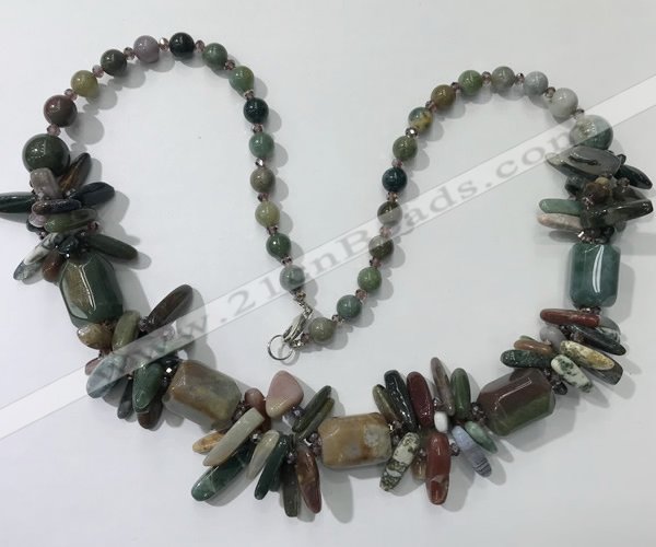 CGN307 27.5 inches chinese crystal & Indian agate beaded necklaces