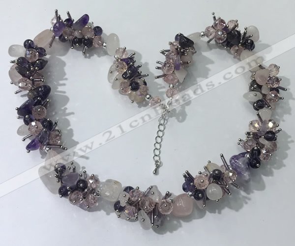 CGN404 19.5 inches chinese crystal & mixed quartz chips beaded necklaces