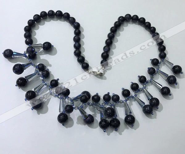 CGN504 21 inches chinese crystal & blue goldstone beaded necklaces