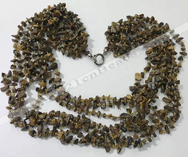 CGN747 19.5 inches stylish 8 rows yellow tiger eye chips necklaces