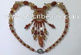 CGN814 19.5 inches chinese crystal & red agate statement necklaces