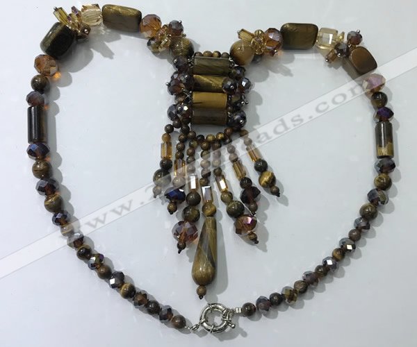 CGN816 19.5 inches chinese crystal & yellow tiger eye statement necklaces