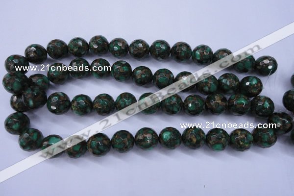CGO115 15.5 inches 14mm faceted round gold green color stone beads