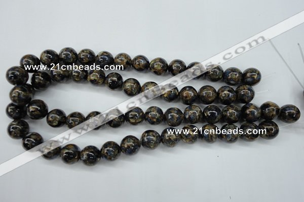 CGO166 15.5 inches 16mm round gold blue color stone beads