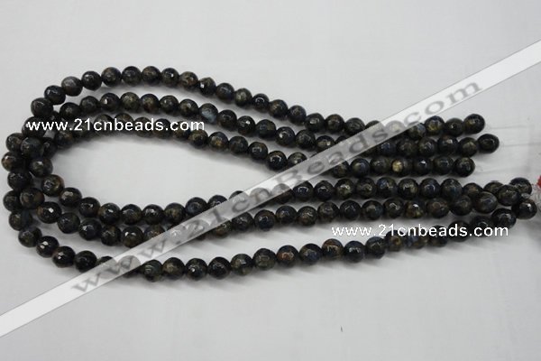 CGO173 15.5 inches 10mm faceted round gold blue color stone beads