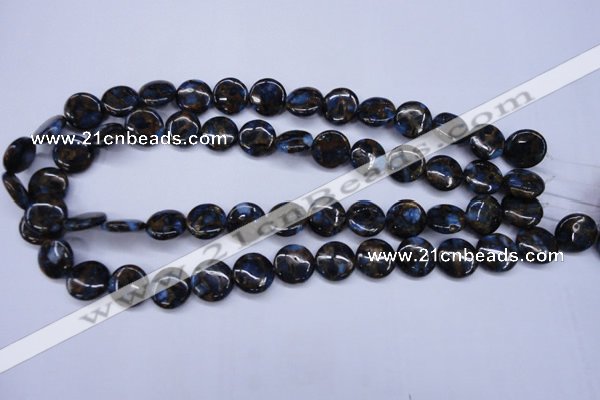 CGO200 15.5 inches 12mm flat round gold blue color stone beads