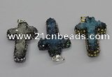 CGP3111 30*50mm cross druzy agate pendants wholesale