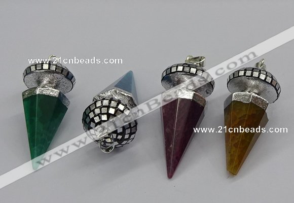 CGP3155 22*50mm faceted cone agate gemstone pendants wholesale