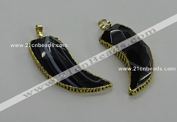CGP3459 16*30mm - 18*40mm horn black agate pendants