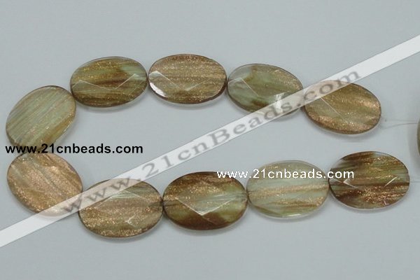 CGQ15 15.5 inches 30*40mm faceted oval gold sand quartz beads