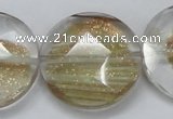 CGQ16 15.5 inches 30mm faceted flat round gold sand quartz beads