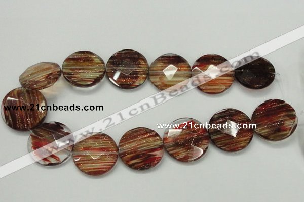 CGQ17 15.5 inches 30mm faceted flat round gold sand quartz beads