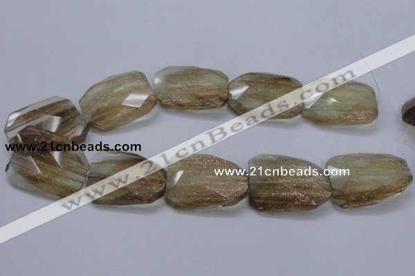 CGQ19 30*40mm faceted & twisted rectangle gold sand quartz beads