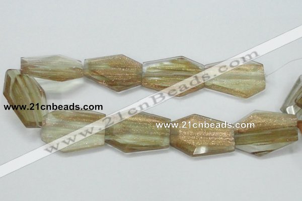 CGQ20 15.5 inches 35*45mm faceted hexagon gold sand quartz beads