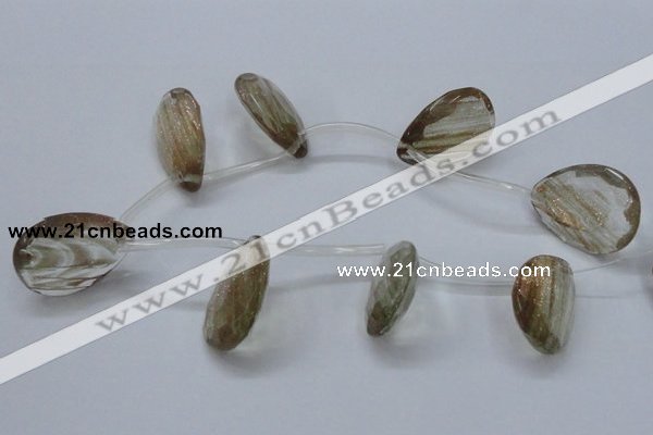 CGQ21 15.5 inches 30*40mm faceted flat teadrdrop gold sand quartz beads