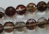 CGQ34 15.5 inches 12mm faceted round red gold sand quartz beads