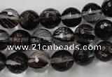 CGQ40 15.5 inches 10mm faceted round black gold sand quartz beads