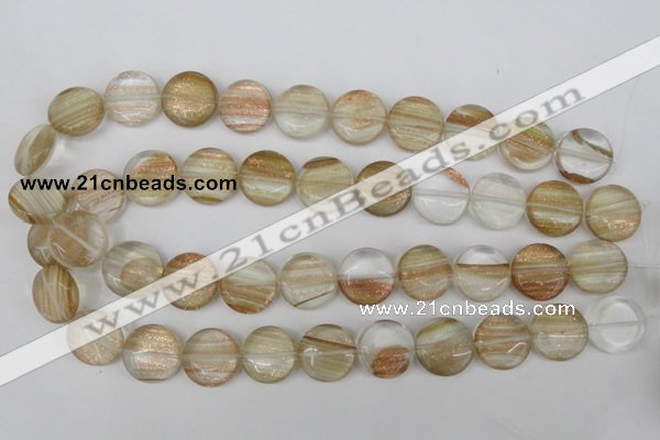 CGQ54 15.5 inches 18mm flat round gold sand quartz beads wholesale