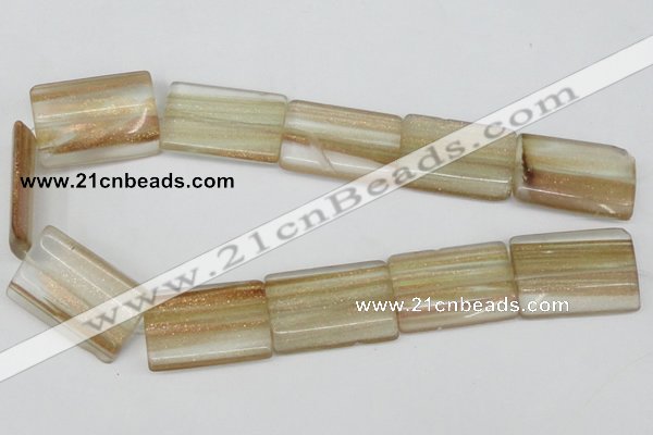 CGQ56 15.5 inches 24*35mm flat tube gold sand quartz beads wholesale