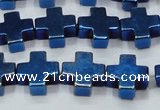 CHE1012 15.5 inches 10*10mm cross plated hematite beads wholesale